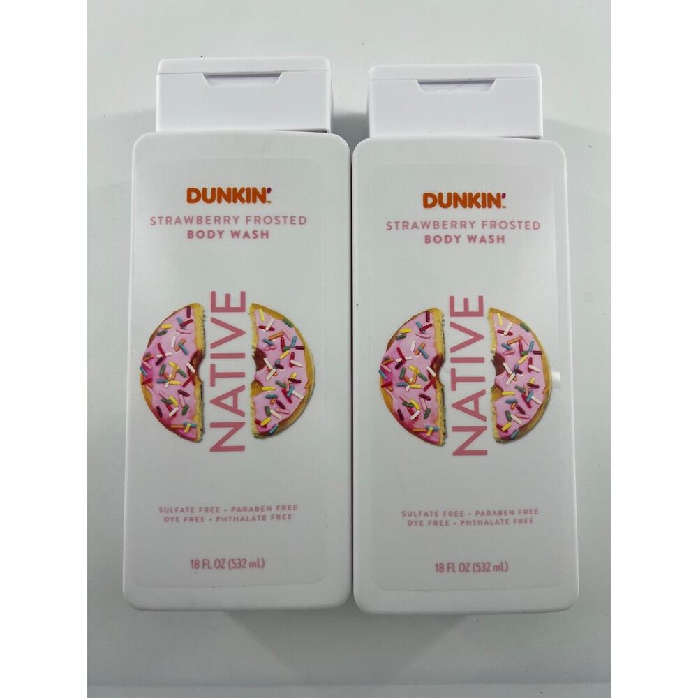 Native DUNKIN STRAWBERRY FROSTED Body Wash 18oz LIMITED EDITION Lot Of 2 New